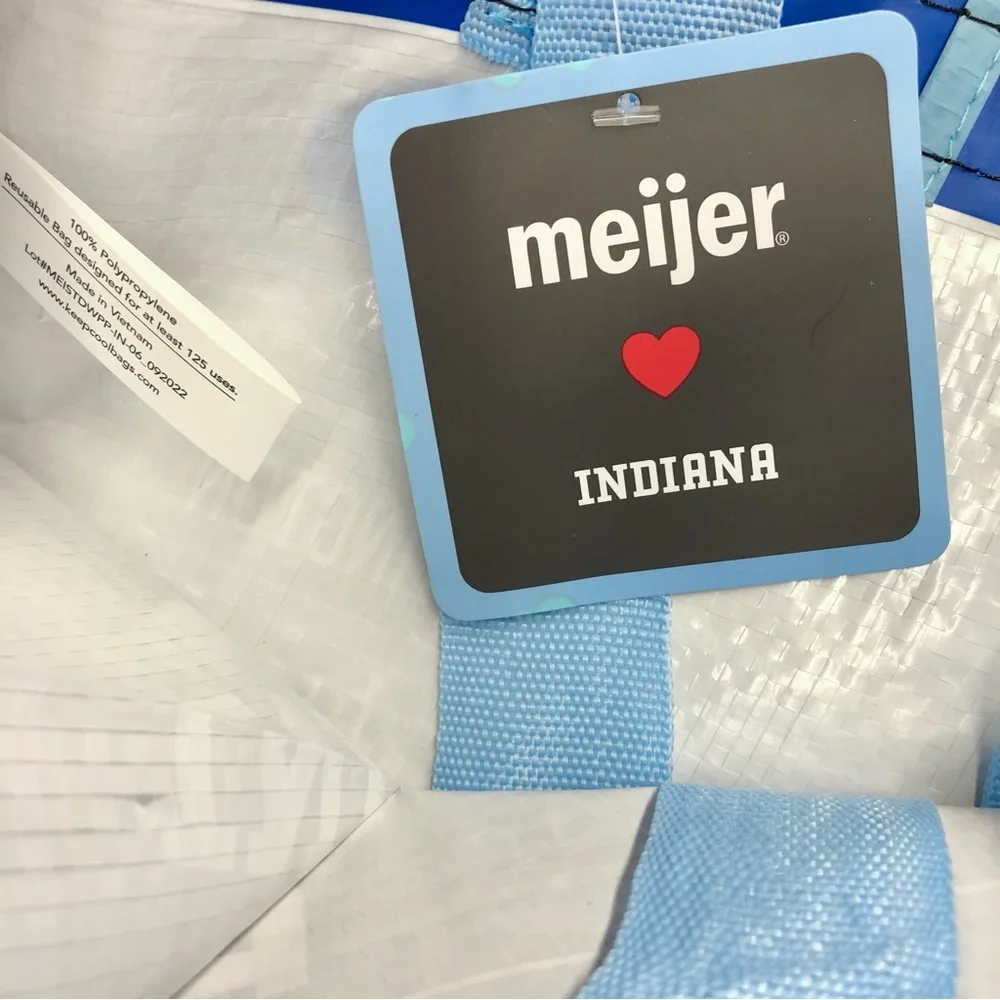 🌶️$5🌶️ NEW Reusable Grocery Bag INDIANA Cities Meijer 13 3/4” x 12 5/8” x 7 3/4”